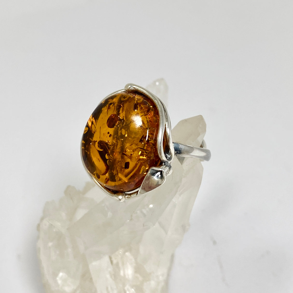 Baltic Cognac Amber Oval Cabochon Ring in a Decorative Setting Adjustable AMB326