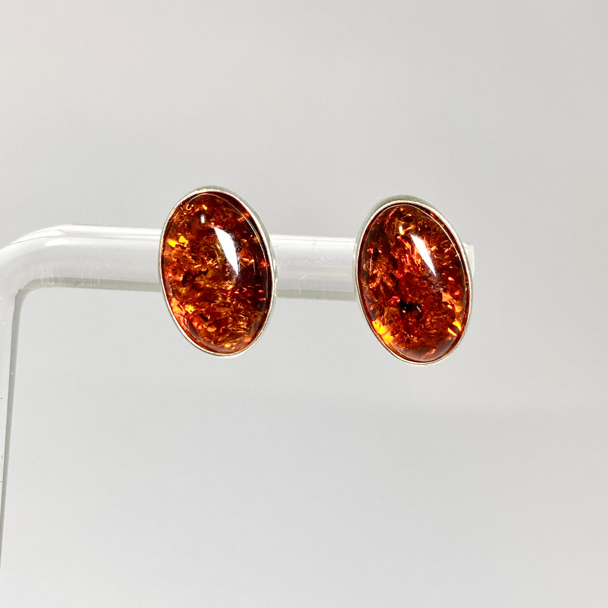 Baltic Cognac Amber Oval Cabochon Stud Earrings AMB314