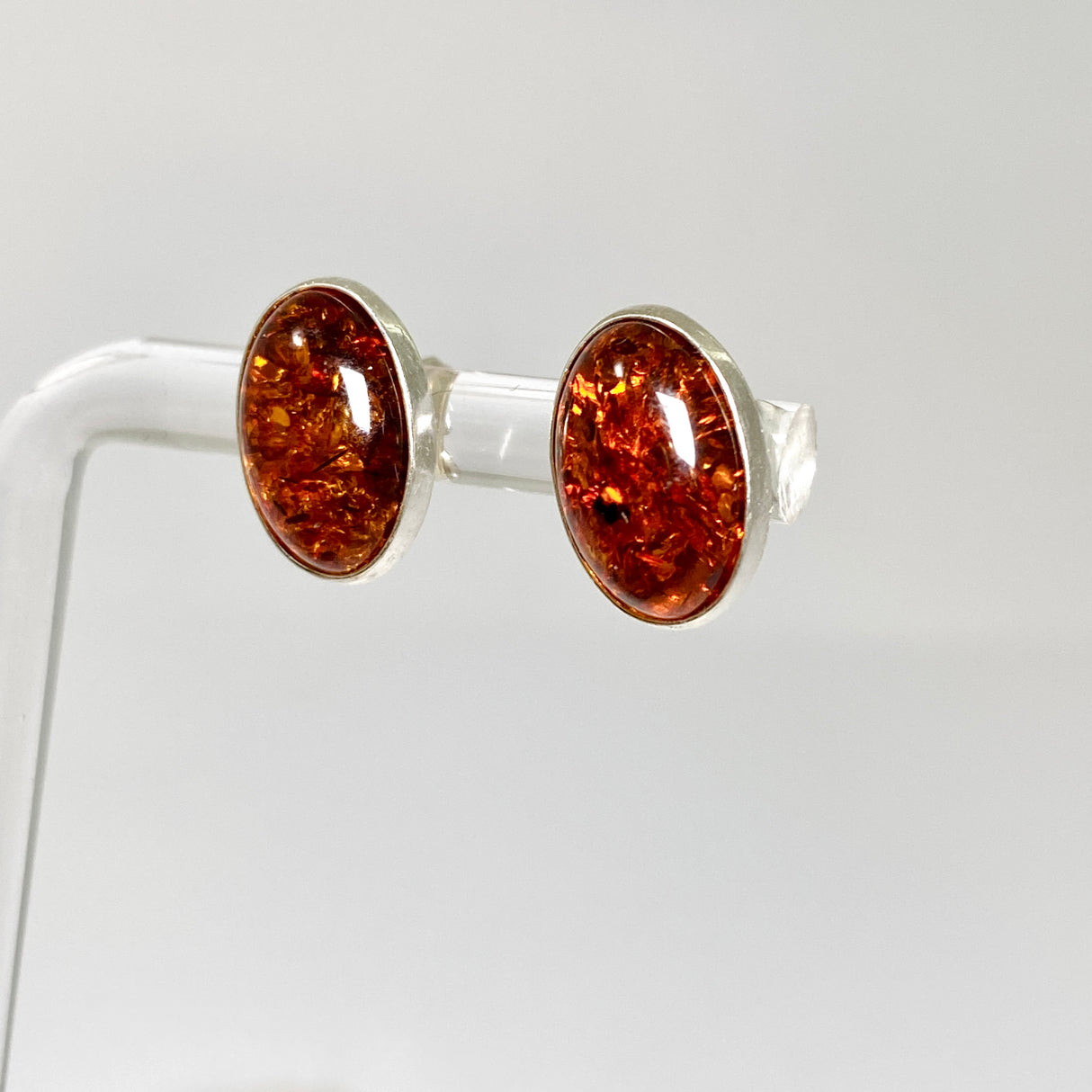 Baltic Cognac Amber Oval Cabochon Stud Earrings AMB314