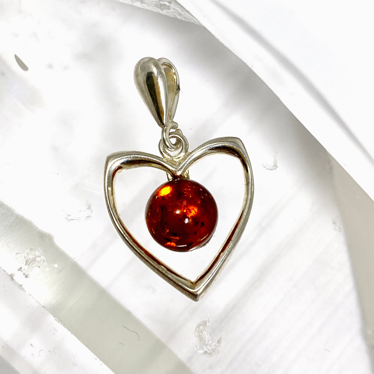 Baltic Cognac Amber Round Cabochon Heart Pendant AMB356