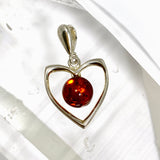 Baltic Cognac Amber Round Cabochon Heart Pendant AMB356