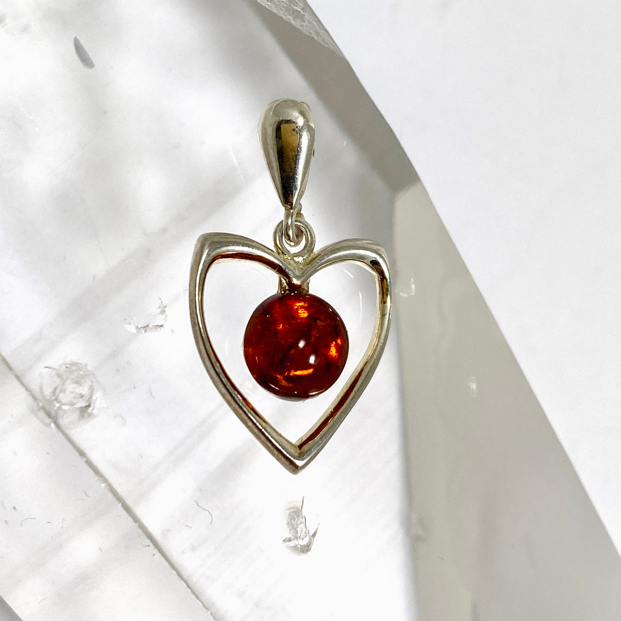Baltic Cognac Amber Round Cabochon Heart Pendant AMB356