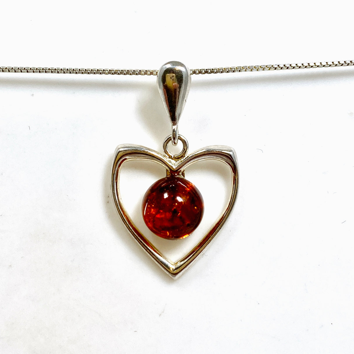 Baltic Cognac Amber Round Cabochon Heart Pendant AMB356