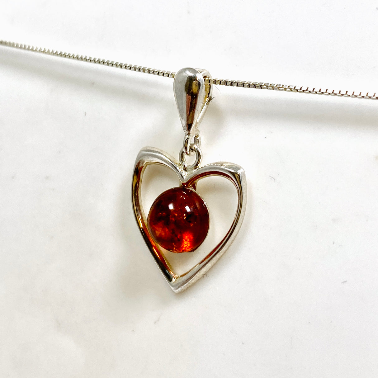 Baltic Cognac Amber Round Cabochon Heart Pendant AMB356