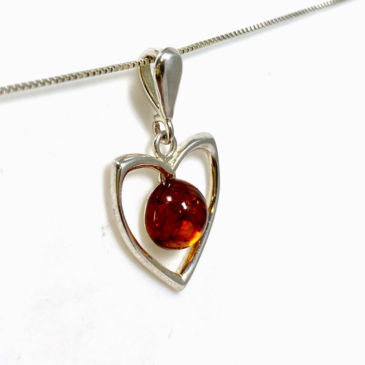 Baltic Cognac Amber Round Cabochon Heart Pendant AMB356