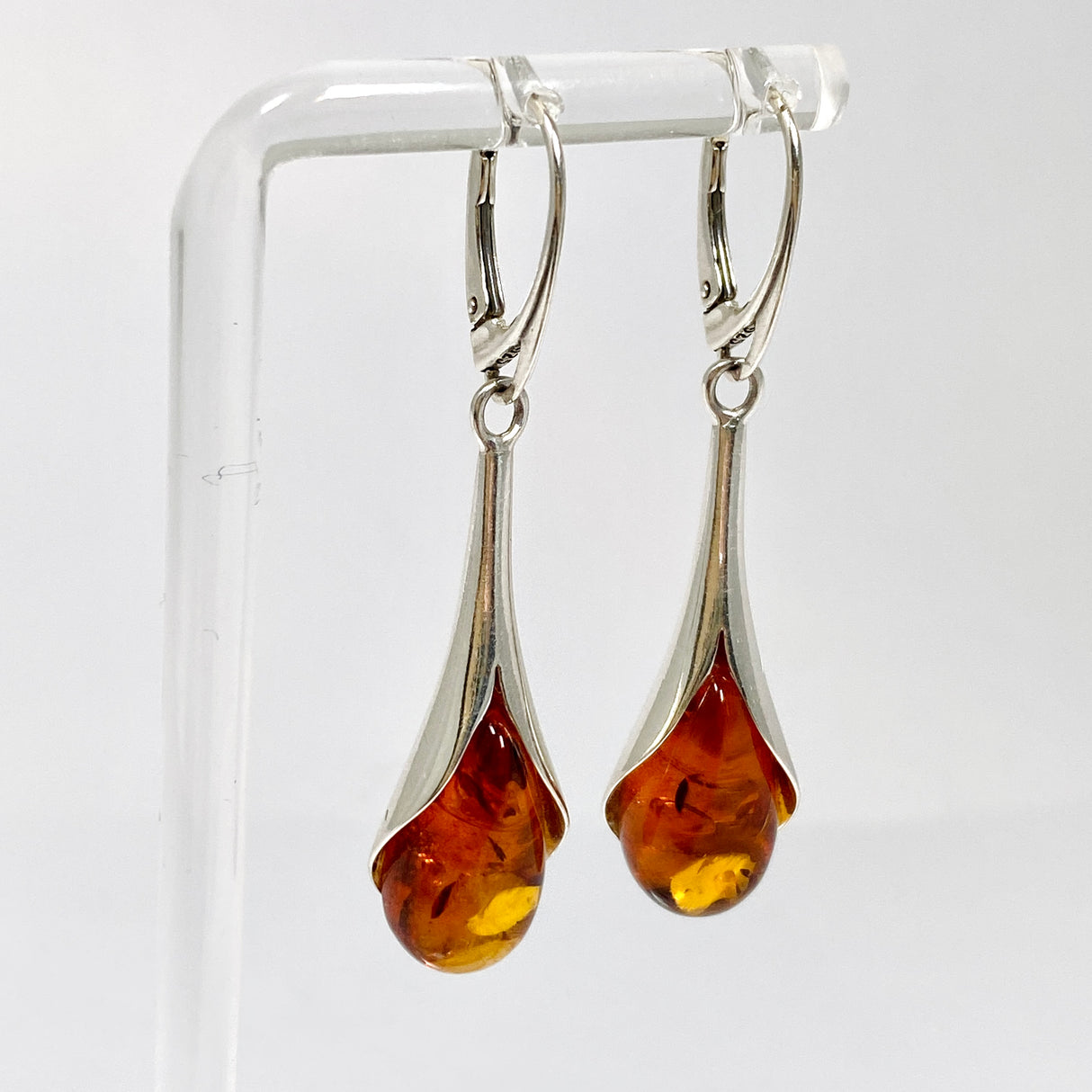 Baltic Cognac Amber Teardrop Cabochon Drop Earrings AMB320