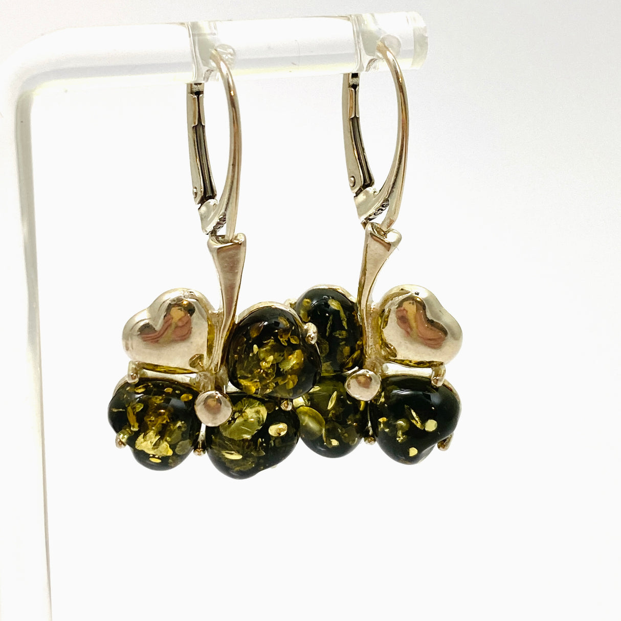 Baltic Green Amber Clover Earrings AMB300