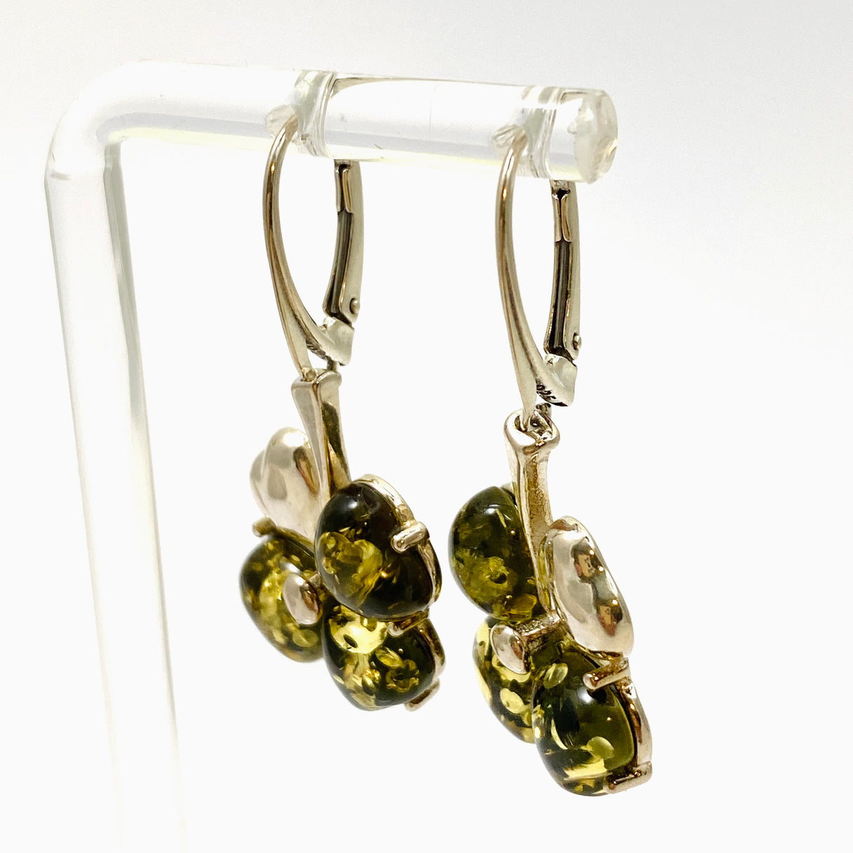 Baltic Green Amber Clover Earrings AMB300