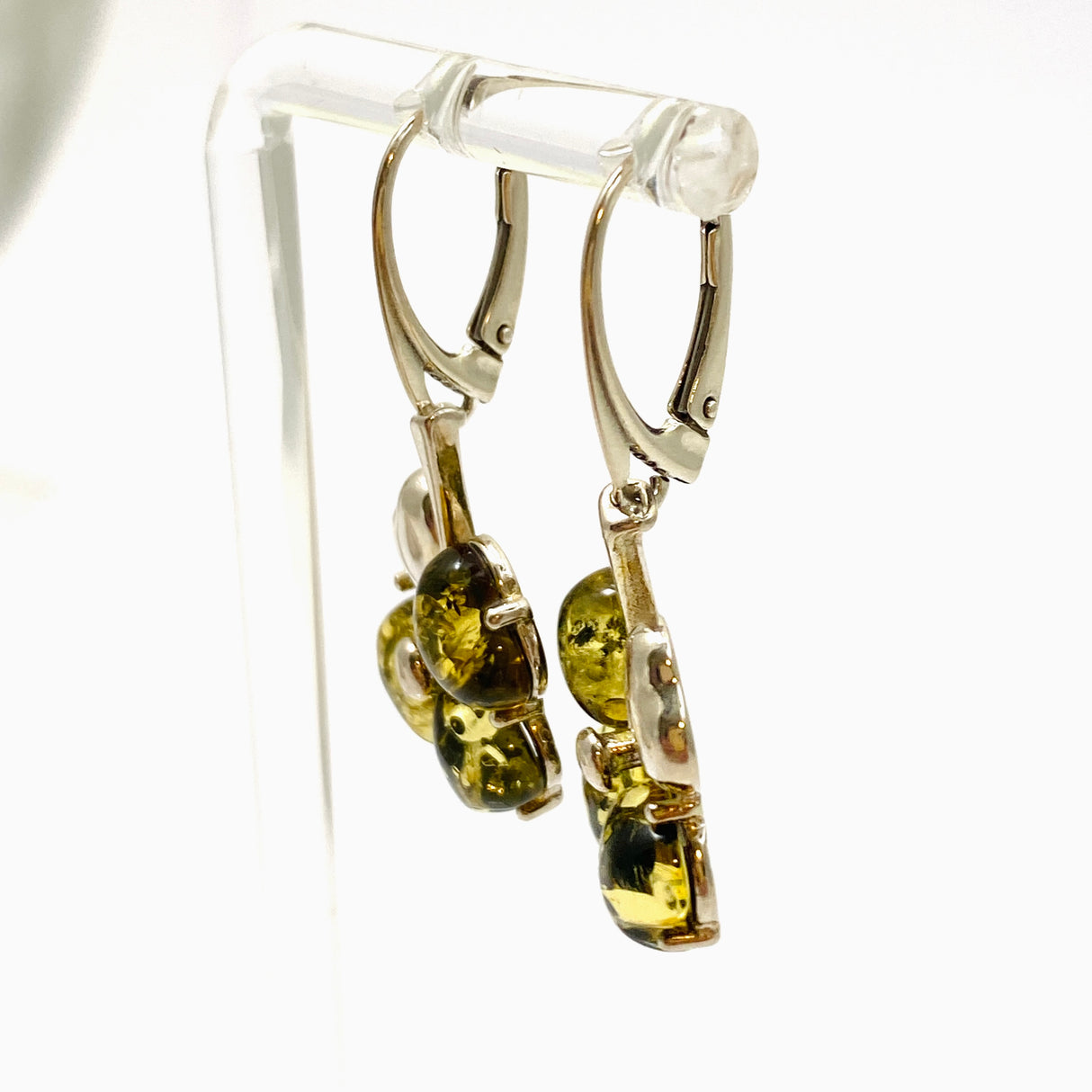 Baltic Green Amber Clover Earrings AMB300