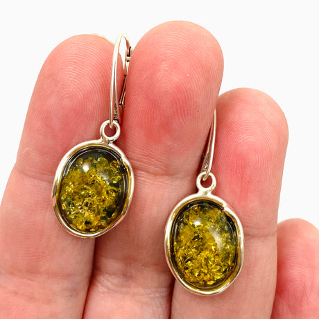 Baltic Green Amber Oval Cabochon Earrings AMB301