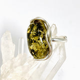 Baltic Green Amber Oval Cabochon Ring in a Decorative Setting Adjustable AMB327