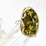 Baltic Green Amber Oval Cabochon Ring in a Decorative Setting Adjustable AMB327