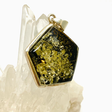 Baltic Green Amber Pentagon Cabochon Pendant AMB291