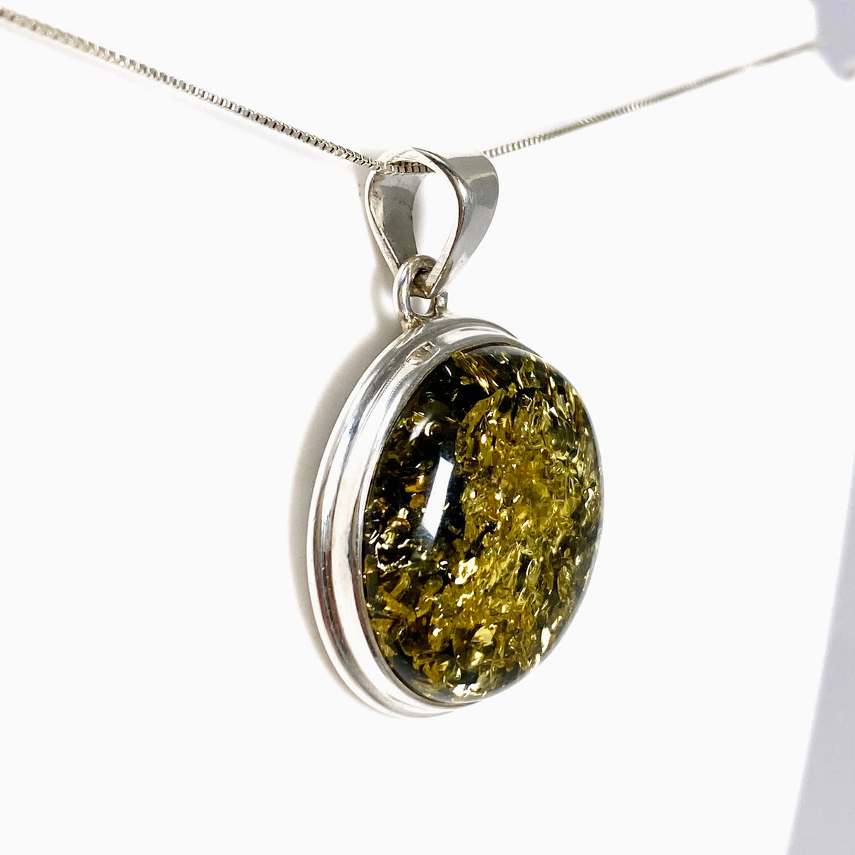 Baltic Green Amber Round Cabochon Pendant AMB361