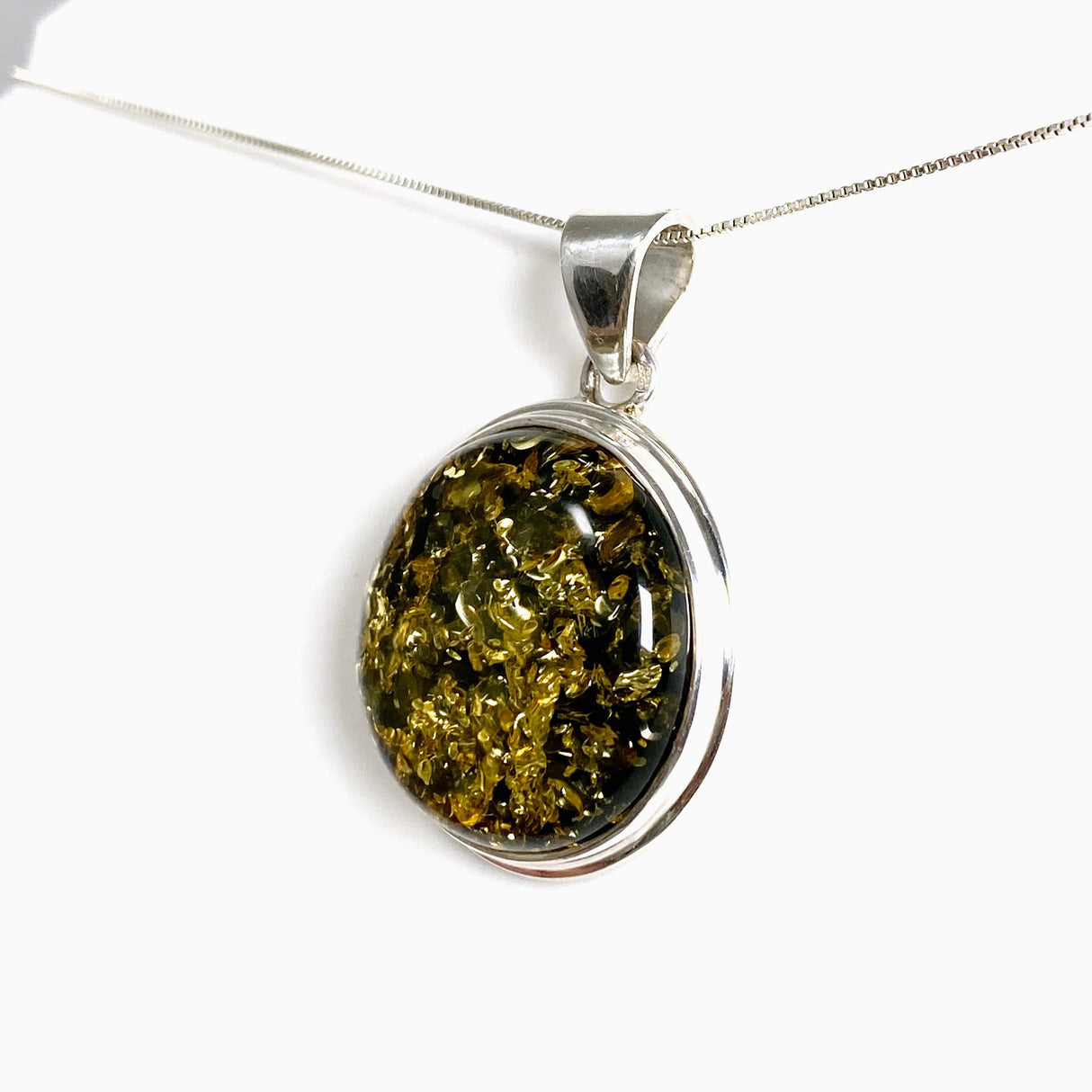 Baltic Green Amber Round Cabochon Pendant AMB361