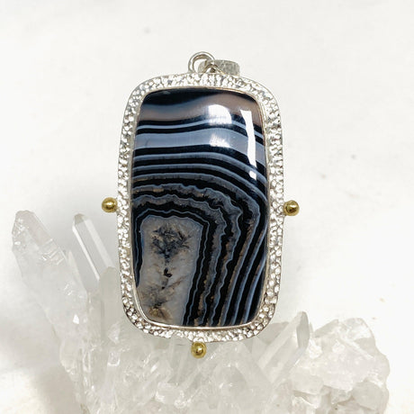 Banded Agate Rectangular Pendant in a Decorative Setting KPGJ4355 - Nature's Magick