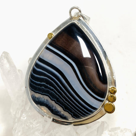 Banded Agate Teardrop Pendant with Brass Accents KPGJ4353 - Nature's Magick