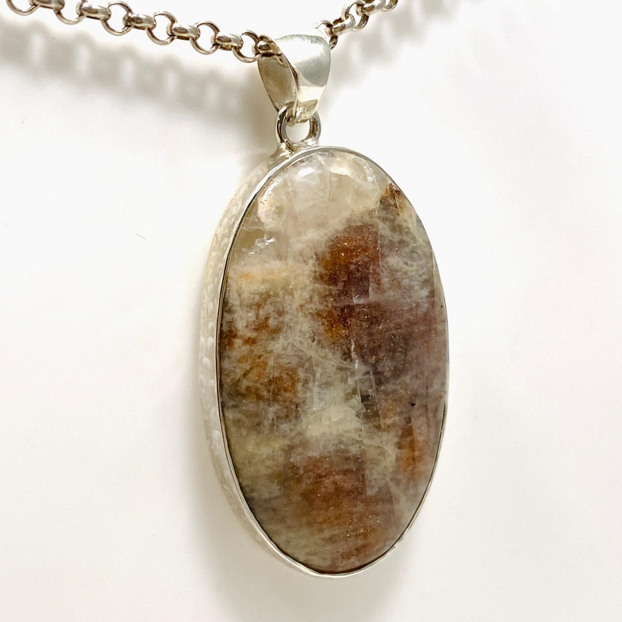 Belomorite (Sunstone with Moonstone "Eclipse" Stone) Oval Pendant with Hammered Setting KPGJ4220 - Nature's Magick