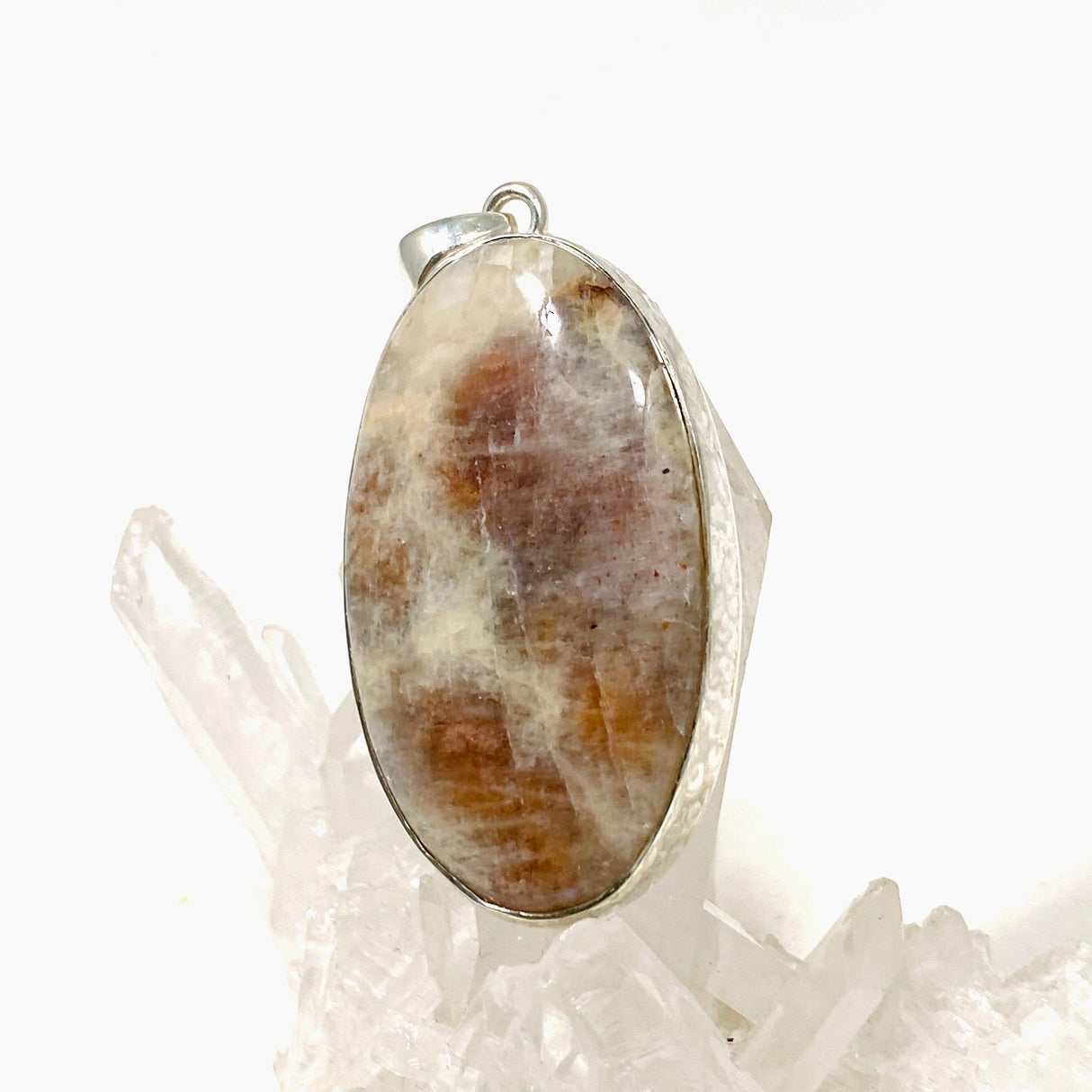 Belomorite (Sunstone with Moonstone "Eclipse" Stone) Oval Pendant with Hammered Setting KPGJ4220 - Nature's Magick