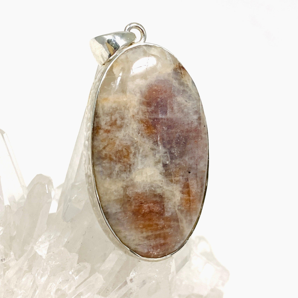 Belomorite (Sunstone with Moonstone "Eclipse" Stone) Oval Pendant with Hammered Setting KPGJ4220 - Nature's Magick