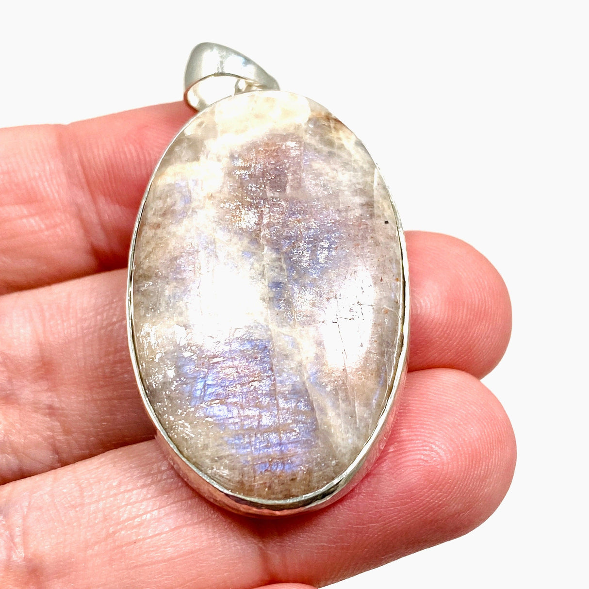 Belomorite (Sunstone with Moonstone "Eclipse" Stone) Oval Pendant with Hammered Setting KPGJ4220 - Nature's Magick