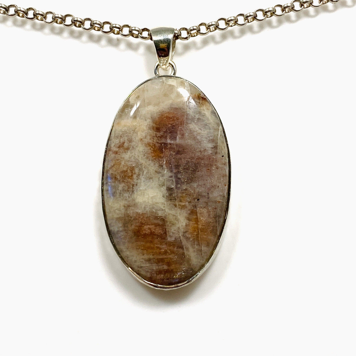 Belomorite (Sunstone with Moonstone "Eclipse" Stone) Oval Pendant with Hammered Setting KPGJ4220 - Nature's Magick