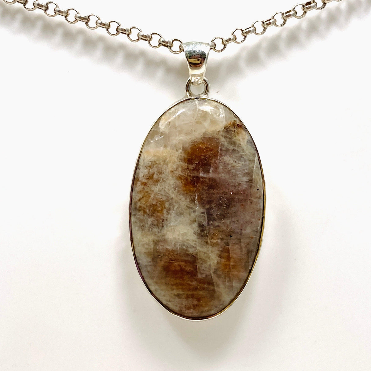 Belomorite (Sunstone with Moonstone "Eclipse" Stone) Oval Pendant with Hammered Setting KPGJ4220 - Nature's Magick