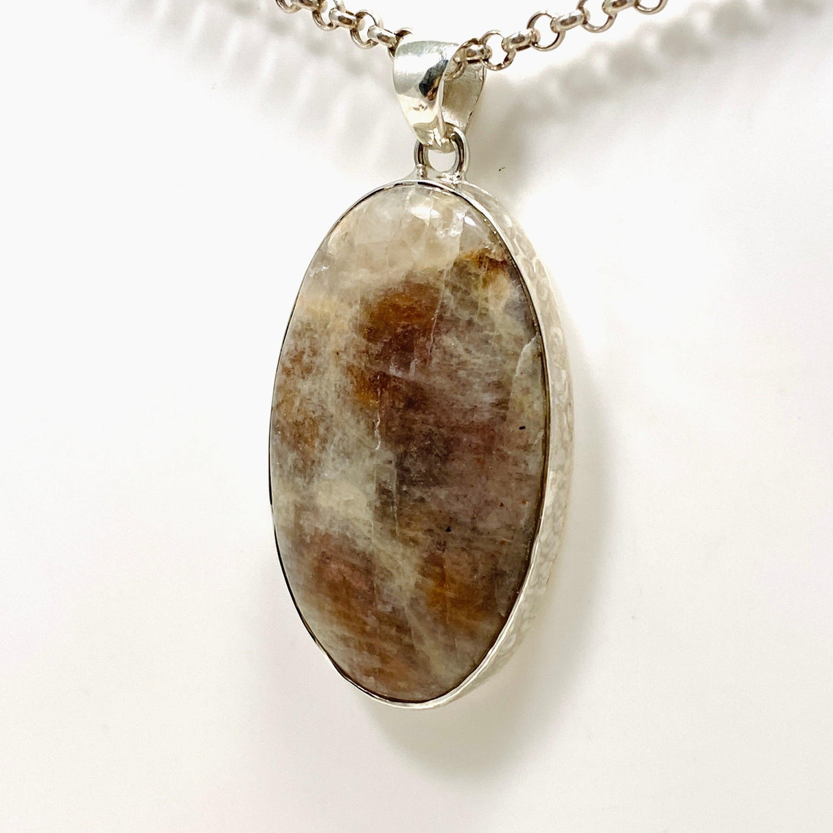 Belomorite (Sunstone with Moonstone "Eclipse" Stone) Oval Pendant with Hammered Setting KPGJ4220 - Nature's Magick