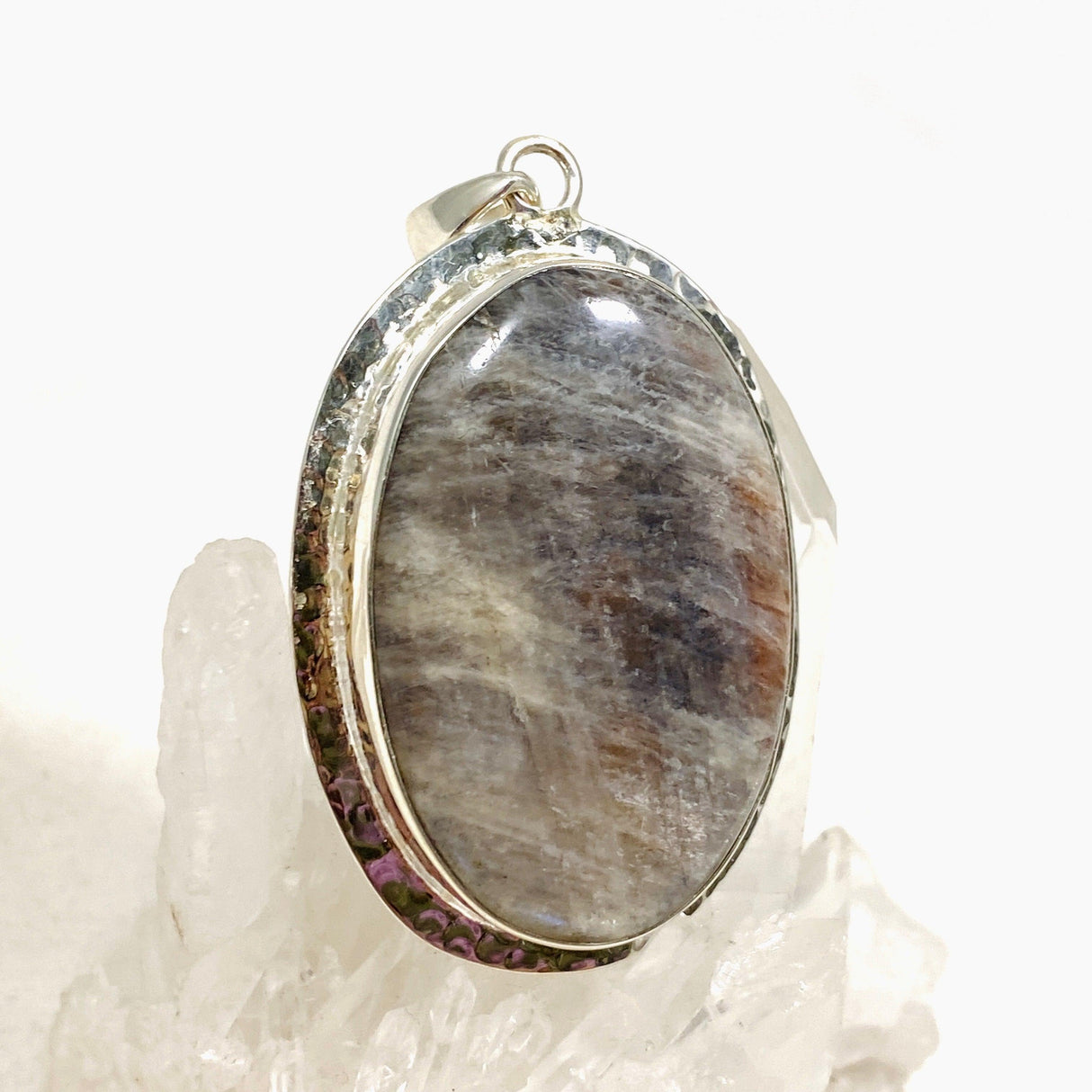 Belomorite (Sunstone with Moonstone "Eclipse" Stone) Oval Pendant with Hammered Setting KPGJ4223 - Nature's Magick