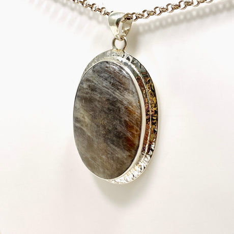 Belomorite (Sunstone with Moonstone "Eclipse" Stone) Oval Pendant with Hammered Setting KPGJ4223 - Nature's Magick