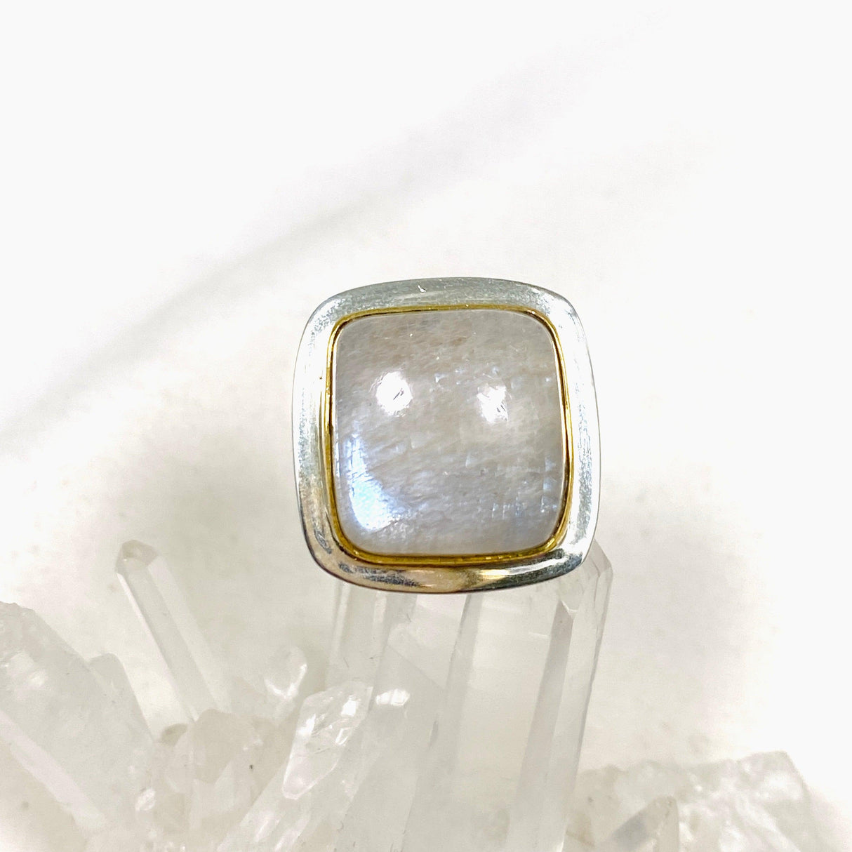 Belomorite (Sunstone with Moonstone "Eclipse" Stone) Square Ring Size 8 KRGJ2804 - Nature's Magick