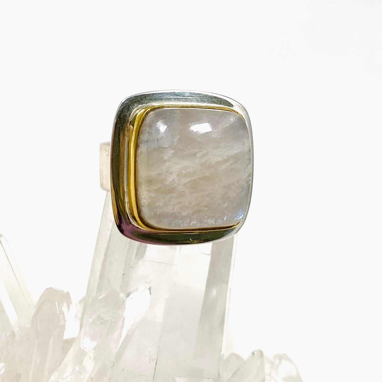 Belomorite (Sunstone with Moonstone "Eclipse" Stone) Square Ring Size 8 KRGJ2804 - Nature's Magick