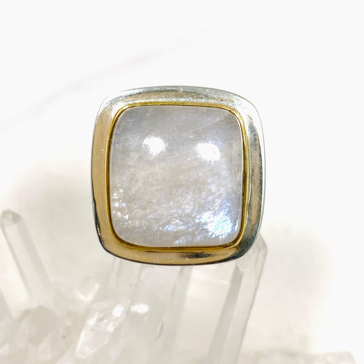 Belomorite (Sunstone with Moonstone "Eclipse" Stone) Square Ring Size 8 KRGJ2804 - Nature's Magick