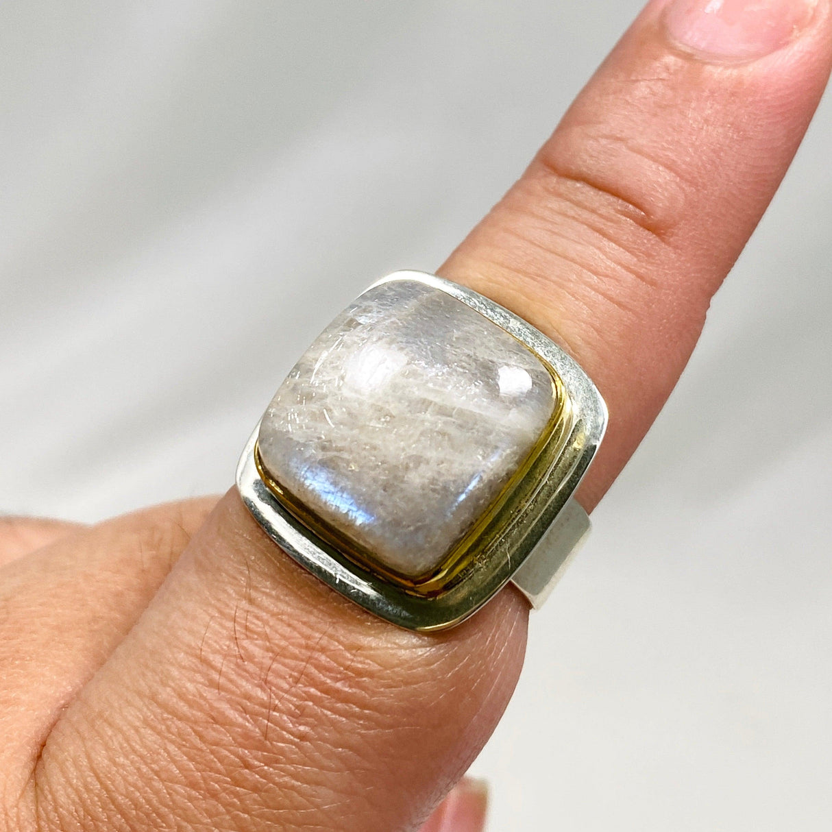 Belomorite (Sunstone with Moonstone "Eclipse" Stone) Square Ring Size 8 KRGJ2804 - Nature's Magick