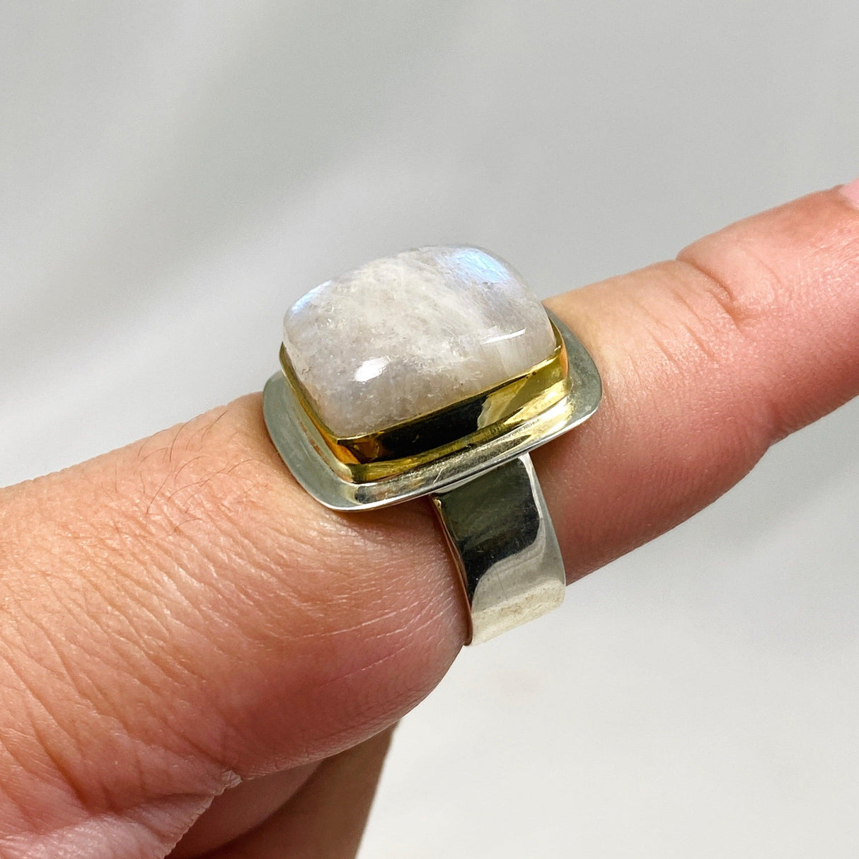 Belomorite (Sunstone with Moonstone "Eclipse" Stone) Square Ring Size 8 KRGJ2804 - Nature's Magick