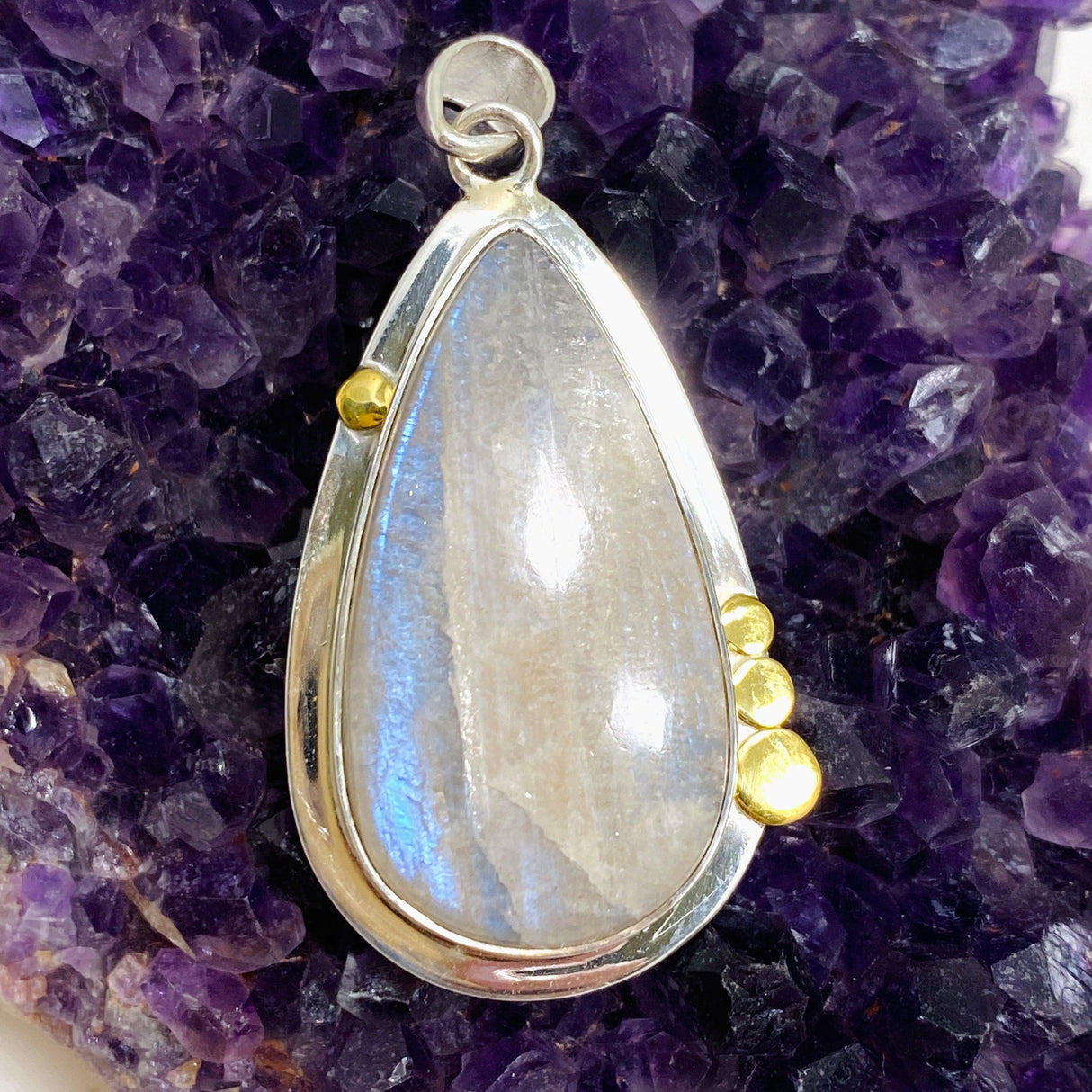 Belomorite (Sunstone with Moonstone "Eclipse" Stone) Teardrop Pendant with Brass Accents KPGJ4234 - Nature's Magick