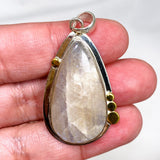 Belomorite (Sunstone with Moonstone "Eclipse" Stone) Teardrop Pendant with Brass Accents KPGJ4234 - Nature's Magick