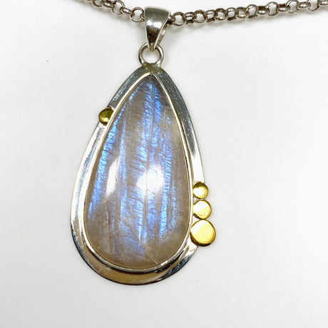 Belomorite (Sunstone with Moonstone "Eclipse" Stone) Teardrop Pendant with Brass Accents KPGJ4234 - Nature's Magick