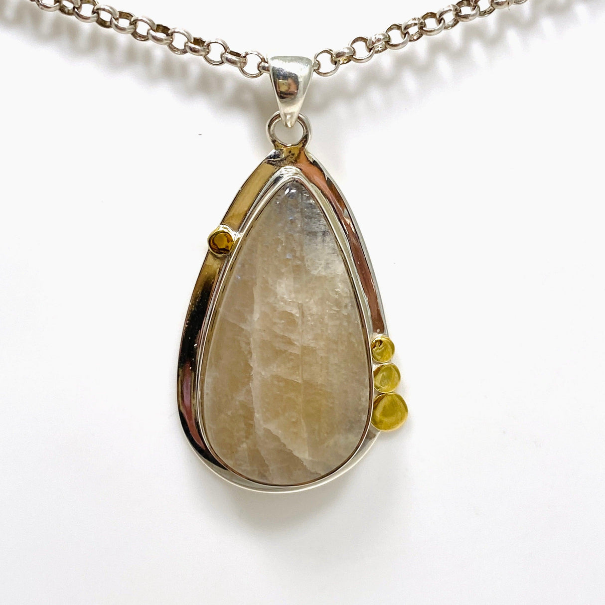 Belomorite (Sunstone with Moonstone "Eclipse" Stone) Teardrop Pendant with Brass Accents KPGJ4234 - Nature's Magick