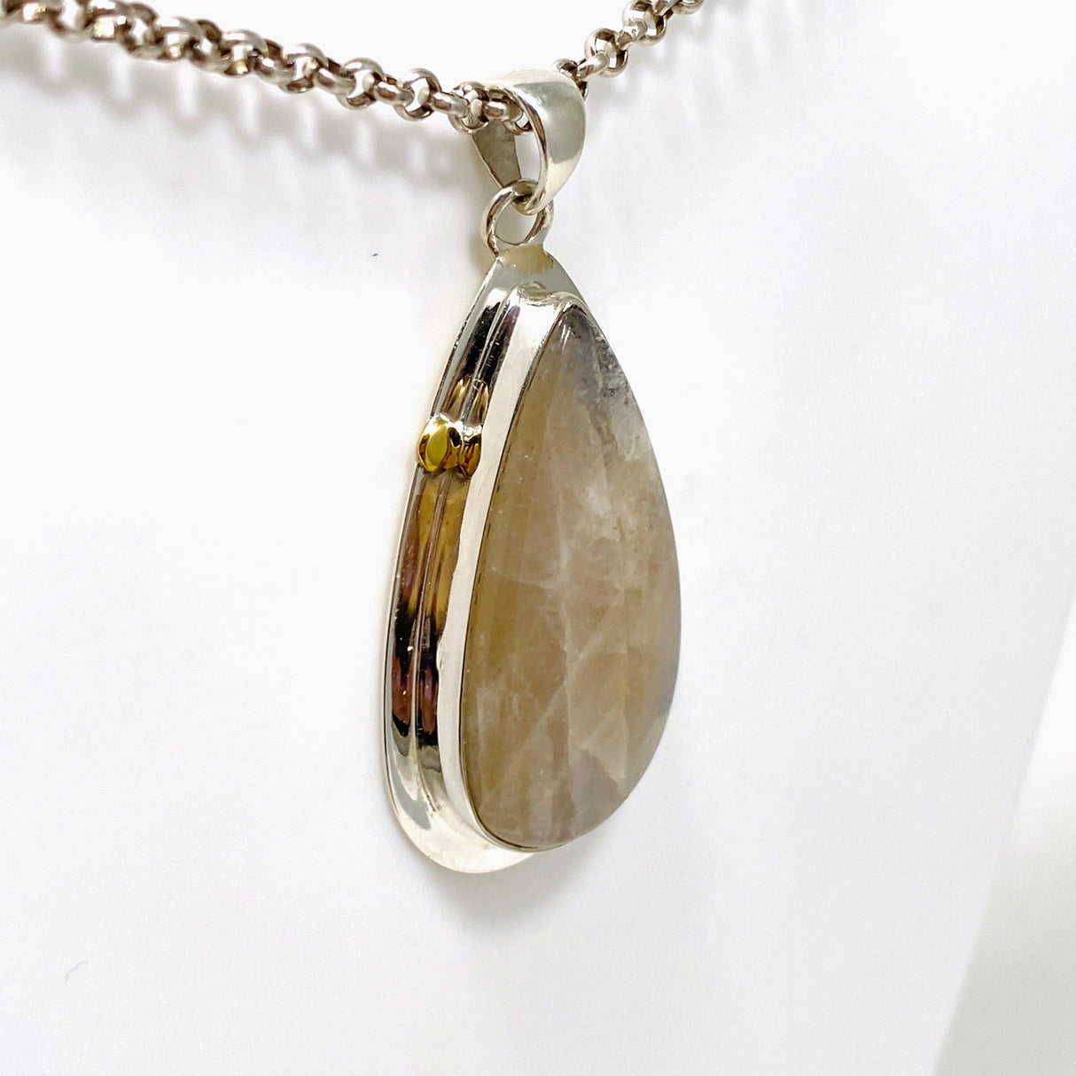 Belomorite (Sunstone with Moonstone "Eclipse" Stone) Teardrop Pendant with Brass Accents KPGJ4234 - Nature's Magick