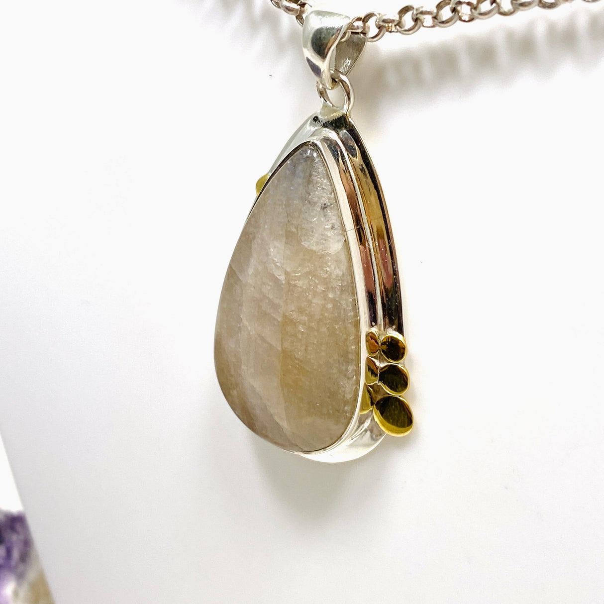 Belomorite (Sunstone with Moonstone "Eclipse" Stone) Teardrop Pendant with Brass Accents KPGJ4234 - Nature's Magick