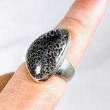 Black Fossilated Coral freeform ring s.10 KRGJ2450 - Nature's Magick