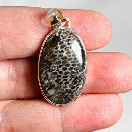 Black Fossilated Coral oval pendant KPGJ3130 - Nature's Magick