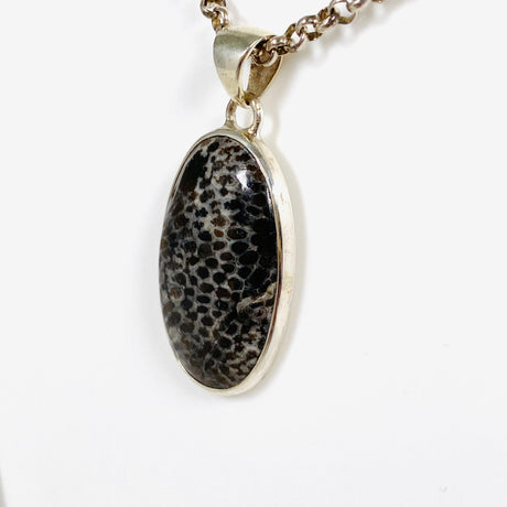 Black Fossilated Coral oval pendant KPGJ3130 - Nature's Magick