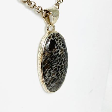 Black Fossilated Coral oval pendant KPGJ3130 - Nature's Magick