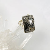 Black Fossilated Coral rectangular ring s.8 KRGJ2449 - Nature's Magick