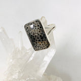 Black Fossilated Coral rectangular ring s.8 KRGJ2449 - Nature's Magick