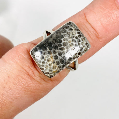 Black Fossilated Coral rectangular ring s.8 KRGJ2449 - Nature's Magick