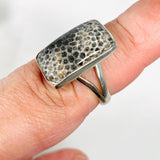 Black Fossilated Coral rectangular ring s.8 KRGJ2449 - Nature's Magick