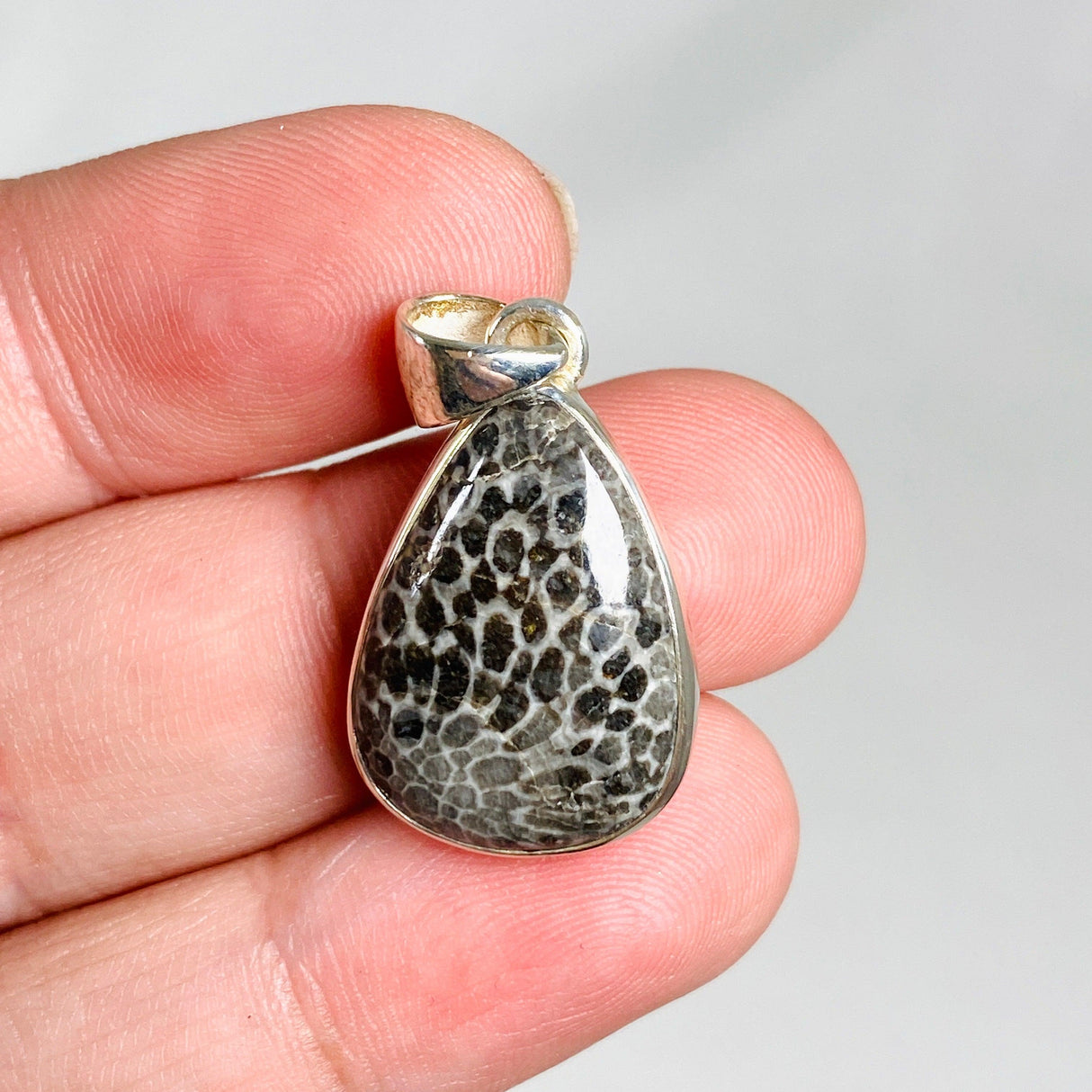 Black Fossilated Coral teardrop pendant KPGJ3127 - Nature's Magick